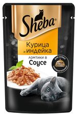 Влажный корм для кошек Sheba Ломтики в соусе с курицей и индейкой, 75г