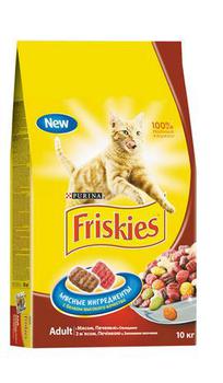 Сухой корм для взрослых кошек Friskies мясное ассорти с курицей, печенью и мясом 400 гр, 1,5 кг, 10 кг
