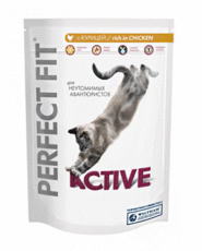 Сухой корм для взрослых активных кошек Perfect Fit Active с курицей