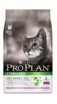 Сухой корм для кастрированных котов и стерилизованных кошек Pro Plan Sterilised с индейкой 400 гр, 1,5 кг, 3 кг, 10 кг