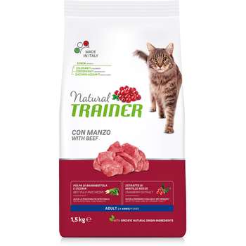 Сухой корм для взрослых кошек Natural Trainer Cat Adult - Beef Натурал Тренер с говядиной для взрослых кошек от 1 года 300 гр, 1,5 кг