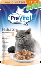 Консервированный корм Prevital Naturel для взрослых кошек, с курицей в желе, 85 г