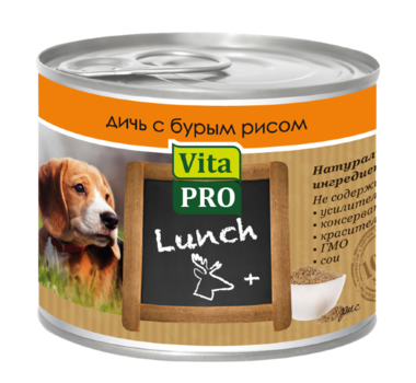 Консервы для взрослых собак Vitapro Lunch с дичью и рисом 200 г