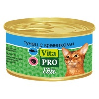 Консервированный корм для взрослых кошек Vitapro Elite тунец,креветки 70 г