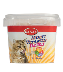 Витамины для кошек Sanal  Multi Vitamine Salmon Мультивитамины "Лосось" + Вит.А,D,E (Без сахара) 100г 