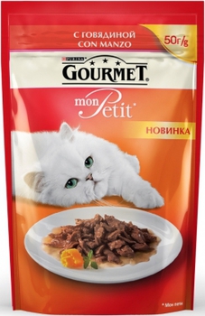 Консервированный корм для взрослых кошек Gourmet mon Petit с говядиной 50 г