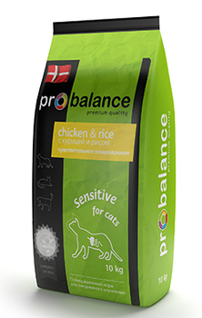 Сухой корм для взрослых кошек с чувствительным пищеварением Probalance Sensitive Chicken and Rice с курицей и рисом 400 гр, 1,8 кг, 10 кг