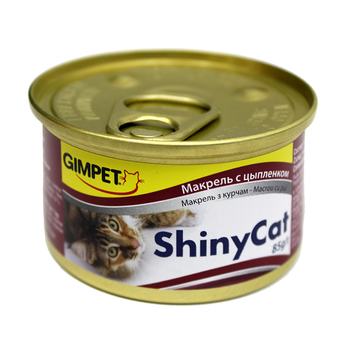 Консервированный корм для взрослых кошек Gimpet Shiny Cat с макрелью и цыплёнком 85 г