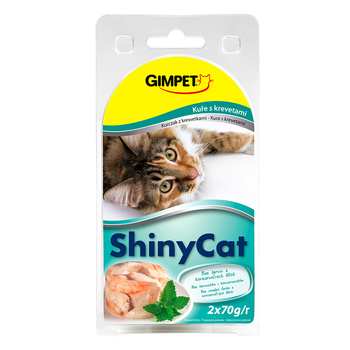 Консервированный корм для  взрослых кошек Gimpet Shiny Cat цыпленок с креветками 70 г