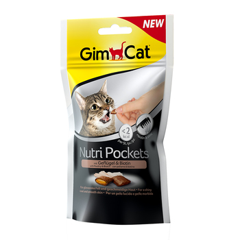 Витамины для кошек GimCat Nutri Pockets подушечки с птицей и биотином, 60 г