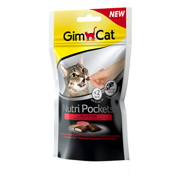 Витамины для взрослых кошек Gimcat Nutri Pockets подушечки говядиной и солодом, 60 г