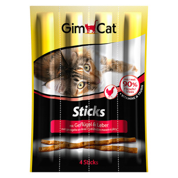 Лакомство для кошек Gimpet Stick с домашней птицей и печенью, 4 шт по 20 г