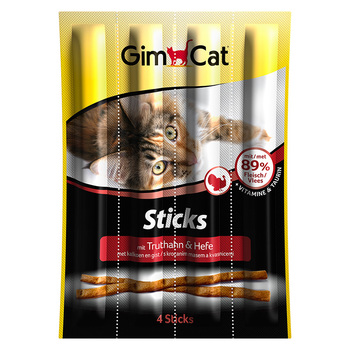 Лакомство для кошек Gimpet Sticks палочки с индейкой и дрожжами для кошек, 4 шт по  20 г
