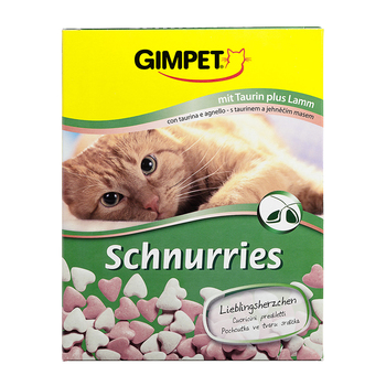 Витамины для кошек Gimpet Schnurries сердечки с ягненком и ТГОС, 420 г