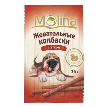Лакомство для собак Molina жевательные колбаски с уткой 36 г
