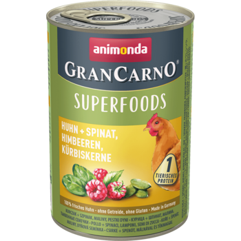 Консервы для взрослых собак Animonda GranСarno Superfoods Adult Dog - Chicken + Spinach, Raspberries, Pumpkin Seeds с курицей, шпинатом, малиной и тыквенными семечками 400 гр