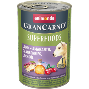 Консервы для взрослых собак Animonda GranСarno Superfoods Adult Dog - Lamb + Amaranthus, Cranberries, Salmon Oil с ягненком, амарантом, клюквой и лососевым маслом 400 гр