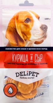 Лакомства для собак Delipet мягкие чипсы из курицы с сыром 100 г