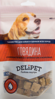 Лакомство для собак Delipet говяжья печень со шпинатом и морковью 40 г