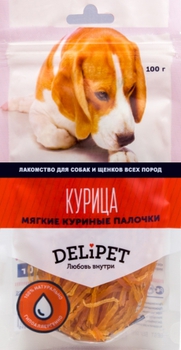 Лакомство для собак Delipet мягкие куриные палочки 100 г