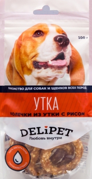 Лакомство для собак Delipet колечки из утки с рисом 100 г