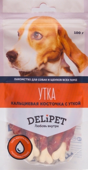Лакомство для собак Delipet кальциевая косточка с уткой 100 г