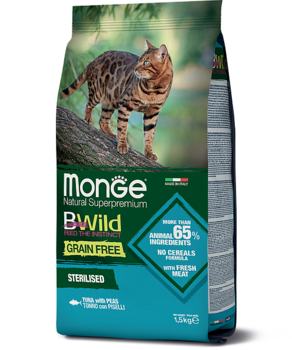 Сухой корм для кошек Monge BWild Cat Grain Free Tonno c тунцом для стерилизованных кошек 1,5 кг