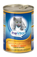 Консервированный корм для взрослых кошек PreVital с кроликом, курицей и морковью в желе 415 г