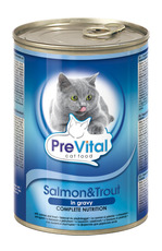 Консервированный корм для взрослых кошек PreVital с лососем и форелью в соусе 415 г