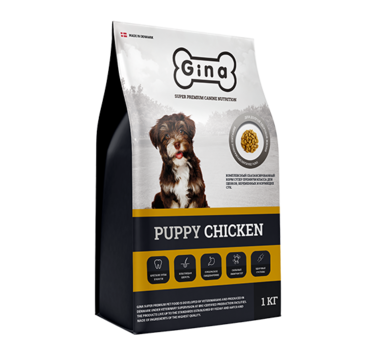 Сухой корм супер премиум класса для щенков, беременных и кормящих сук Gina Puppy Chicken  1 кг, 7,5 кг, 18 кг