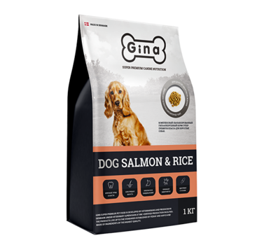 Сухой корм  гипоаллергенный корм супер премиум класса для взрослых собак Gina Dog Salmon & Rice гипоаллергенный с лососем 3 кг, 18 кг
