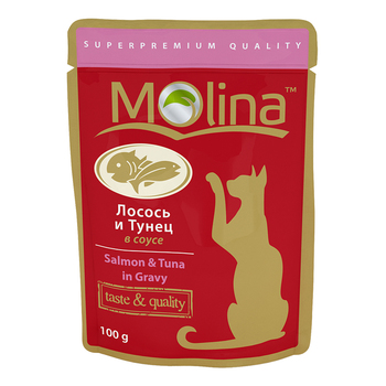 Влажный корм (пауч) для кошек Molina Лосось и тунец в соусе 100гр