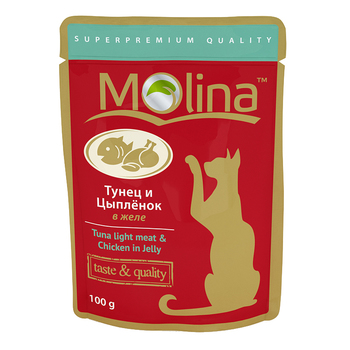 Влажный корм (пауч) для кошек Molina Тунец и цыпленок в желе 100гр