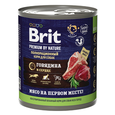 Консервы для взрослых собак всех пород Brit Premium By Nature с говядиной и сердцем 850 г