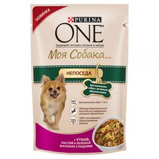 Консервы для собак Purina One Моя Собака Непоседа утка, паста, зеленая фасоль в подливе, 100 г