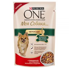 Консервыдля собак Purina One Моя Собака Непоседа говядина, картофель, морковь в подливе, 100 г