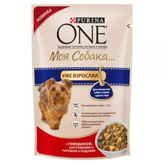 Консервы для собак Purina One Моя Собака уже взрослая говядина, картофель, горох в подливе, 100 г