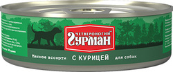 Консервы для взрослых собак Четвероногий Гурман мясное ассорти с курицей 100 г