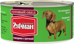 Консервы для взрослых собак Четвероногий Гурман готовый обед с говядиной с гречкой 325 г