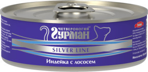 Консервированный корм для взрослых кошек Четвероногий Гурман Silver Line индейка с лососем в желе 100 г