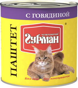 Консервированный корм для взрослых кошек Четвероногий Гурман паштет с говядиной 190 г