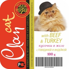 Консервированный корм для взрослых кошек Clan говядина и индейка в желе 32 шт 100 г