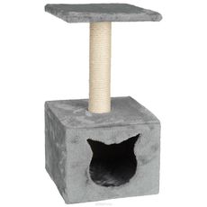 Домик для кошек I.P.T.S.  с площадкой, с когтеточкой, серый, 30 х 30 х 60 см