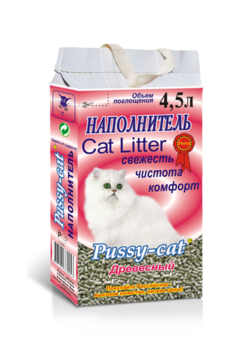 Наполнитель для кошачьего туалета Pussy-Cat древесный 4,5 л, 10 л