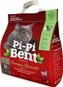 Наполнитель для кошачьего туалета Pi-Pi-Bent Fresh Sensation комкующийся, с ароматом трав и цветов 5 кг, 10 кг