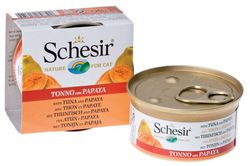 Консервированный корм для взрослых кошек Schesir на основе тунца с кусочками папайи 75 г