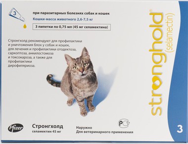Капли Стронгхолд для кошек Pfizer Stronghold  против блох и клещей, 6%, 0,75 мл (1 пипетка)