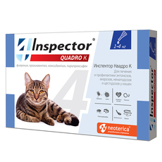 Капли на холку для кошек менее 4 кг Inspector от внешних и внутренних паразитов, 1 пипетка
