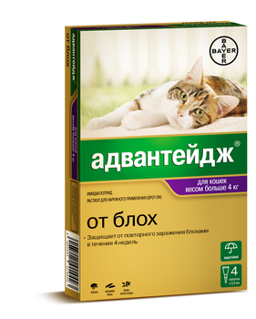 Капли для кошек  свыше 4 кг Адвантейдж 80К от блох, 1 пипетка