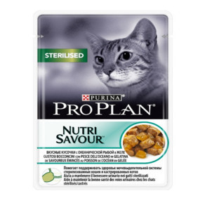 Консервированный корм для взрослых кошек Pro Plan Nutrisavour Sterilised с океанической рыбой в желе 85 гр